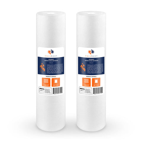 Aquaboon 5 micron sediment filter front view reduces sediment and improves tap water clarity.