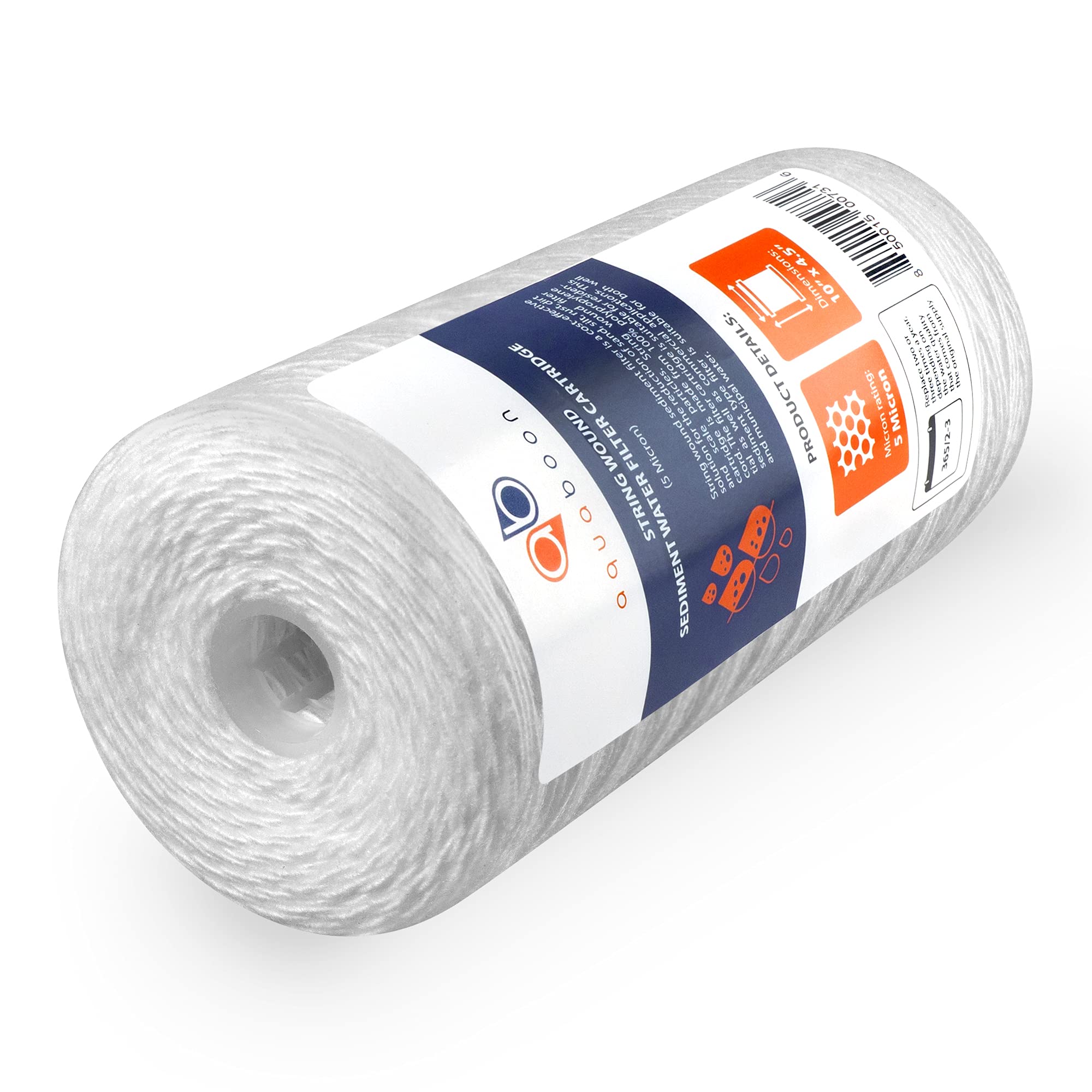 Aquaboon durable filter 10x4.5 inch, 5 micron, long-lasting sediment protection.