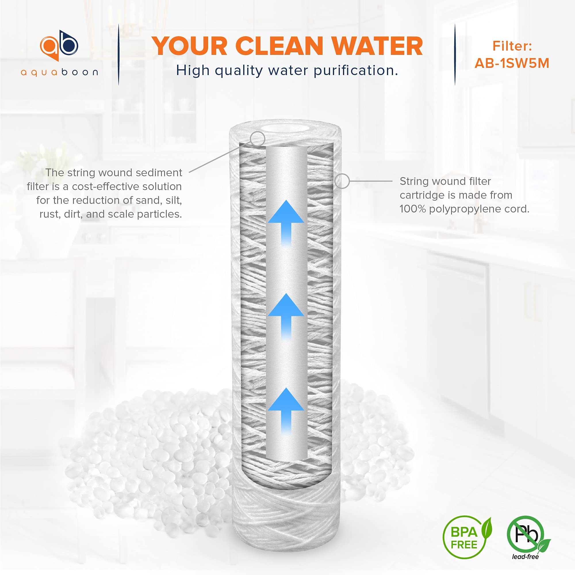 Aquaboon extended-life filtration technology for longer cartridge life in busy homes.