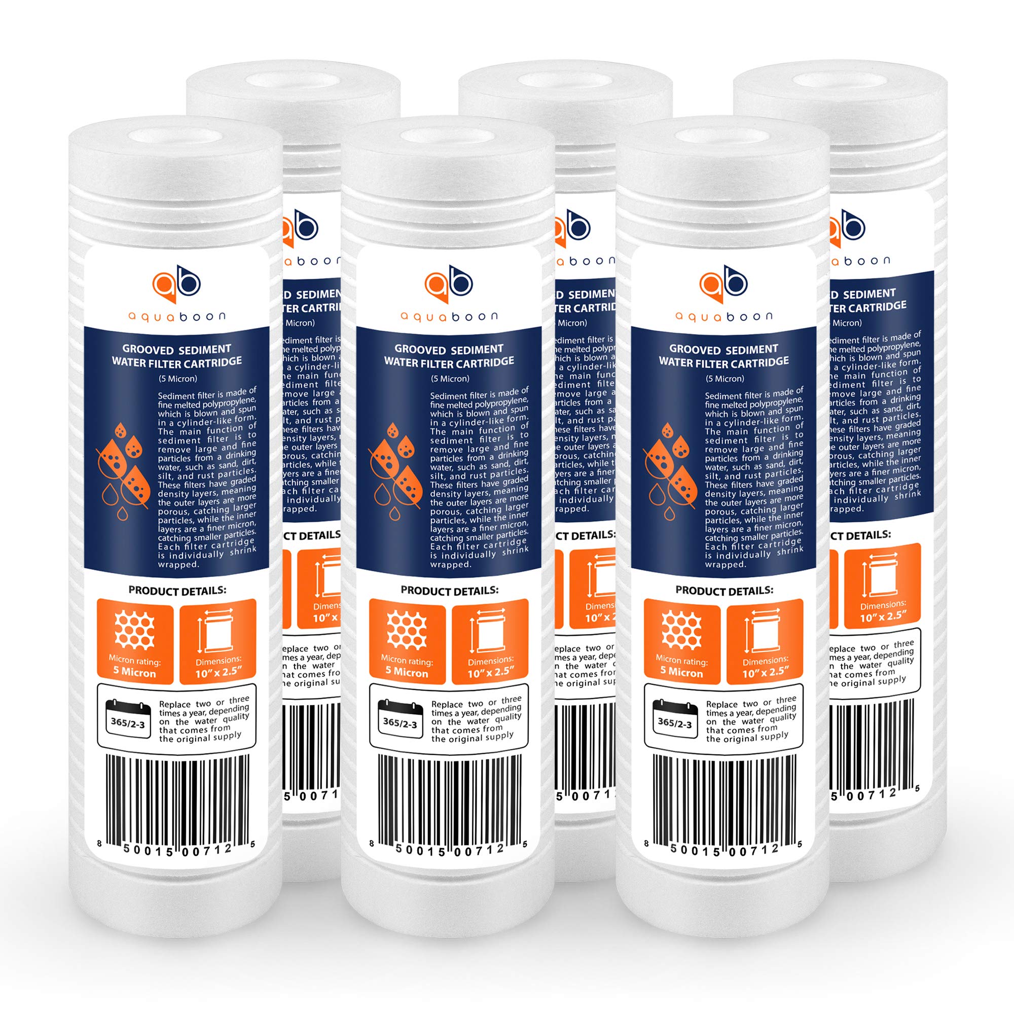 Aquaboon grooved 5-micron sediment filter close-up showing dirt capture for cleaner water