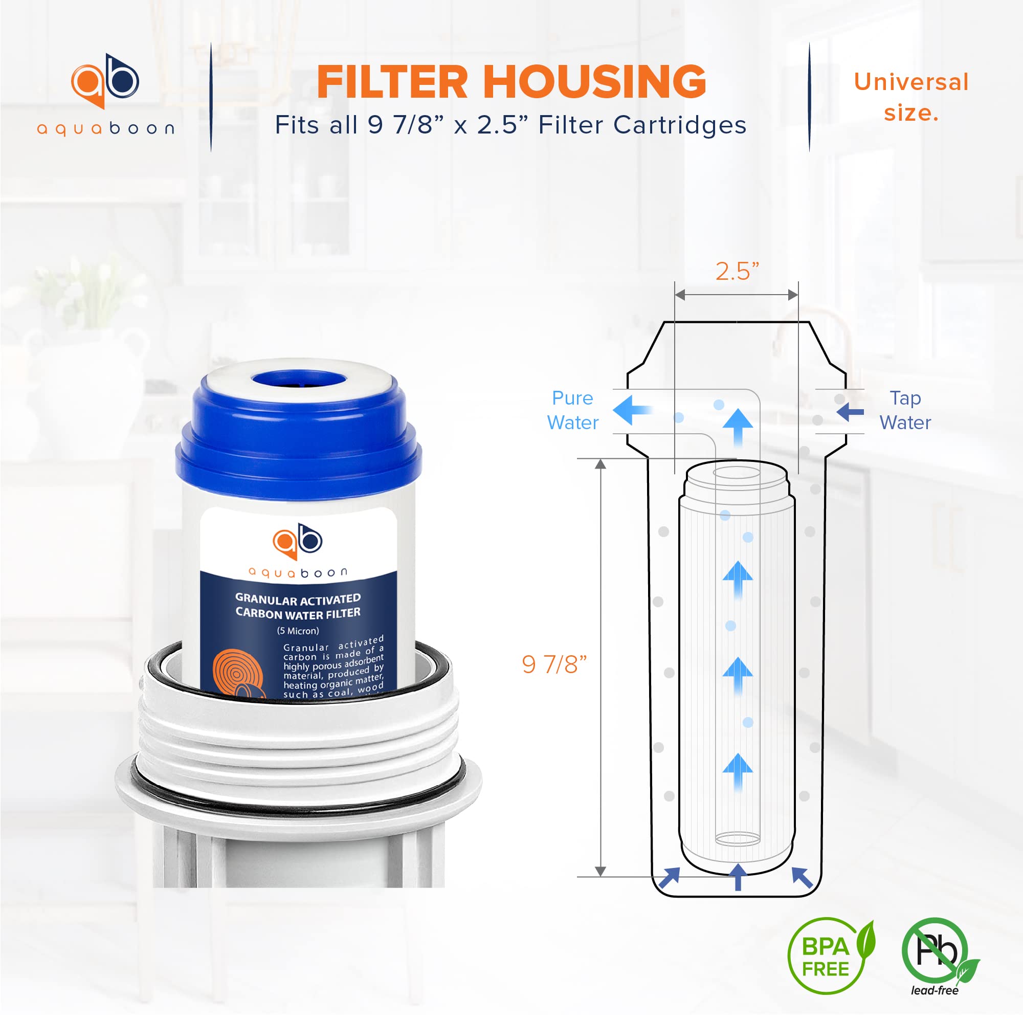 Aquaboon optimized-flow 5-micron filter maintains steady water pressure