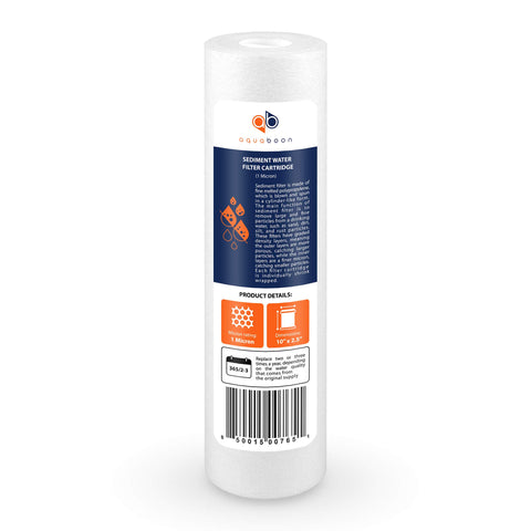 Aquaboon 10x2.5 inch sediment filter packaging suggesting 4-pack value