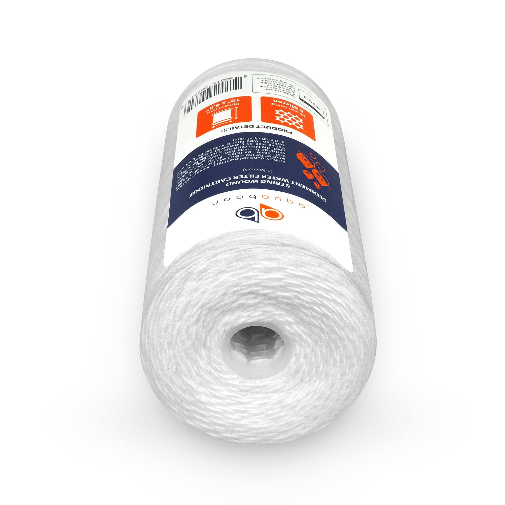 Aquaboon solid-flow filter 10x4.5 inch, 5 micron, maintains steady home water.