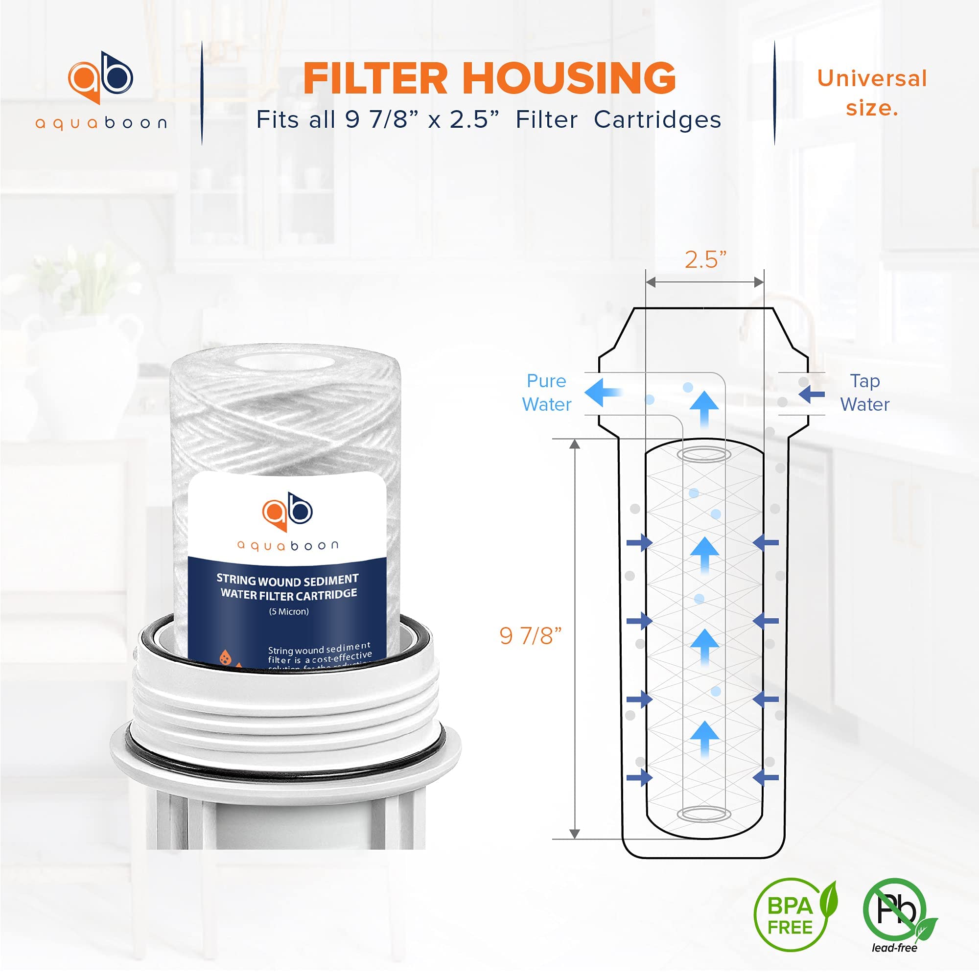 Aquaboon whole-house filter system setup showing easy integration with standard housings.
