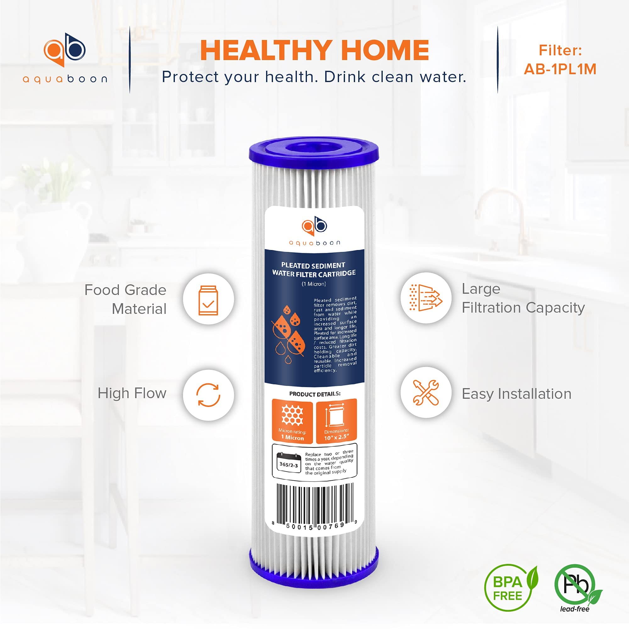 Aquaboon whole-house filter system illustrating steady water flow and pressure