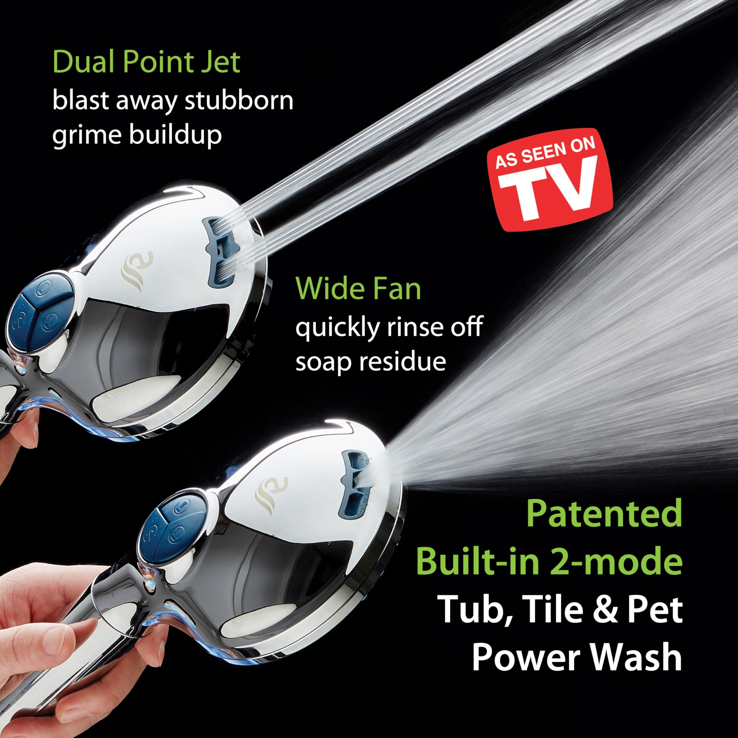 AquaCare built-in KDF filter removes chlorine and metals for purer shower water.