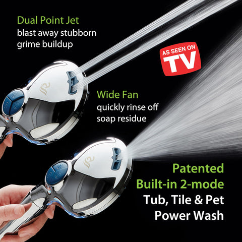 AquaCare built-in KDF filter removes chlorine and metals for purer shower water.