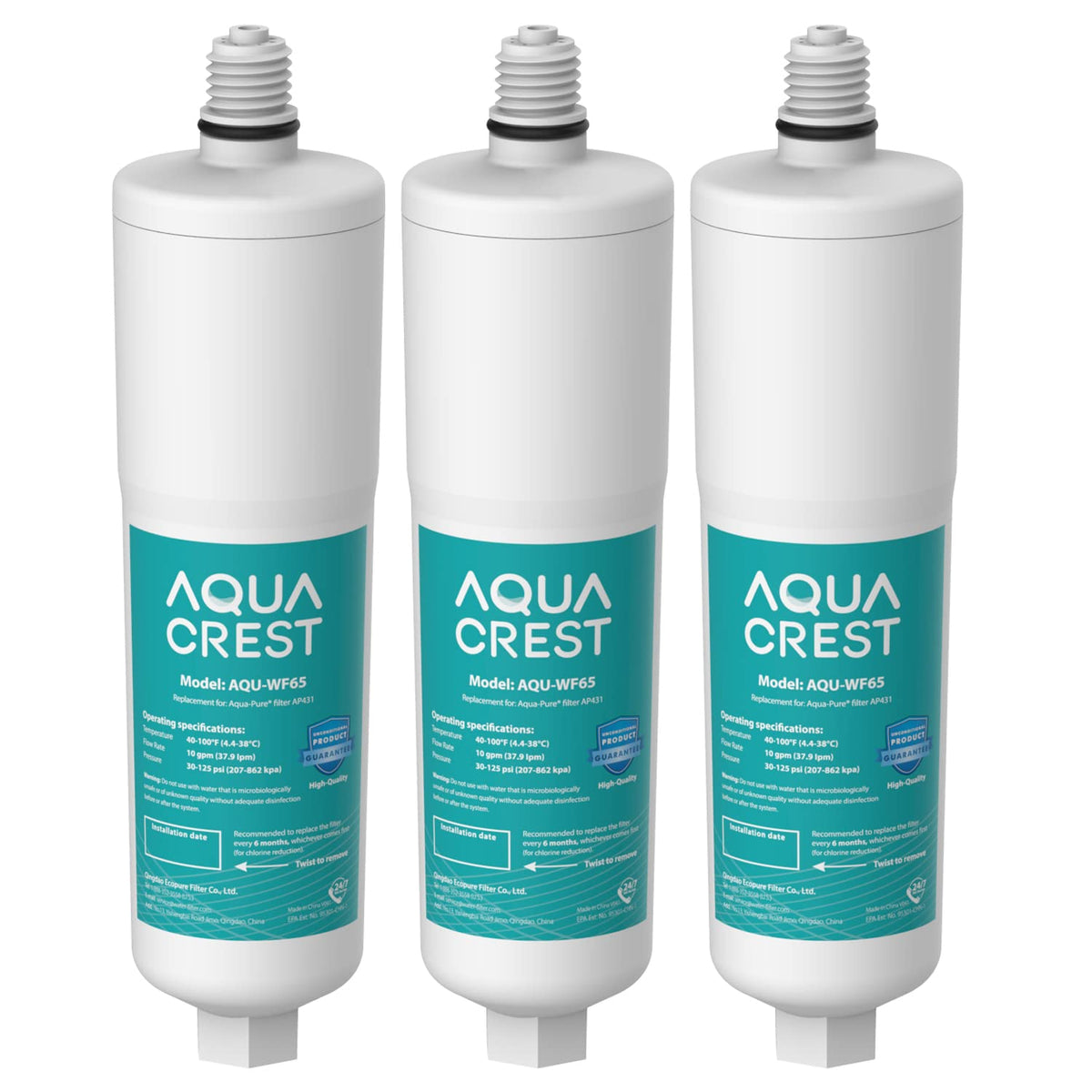 AQUACREST AP431 replacement cartridge ready for installation in a whole-house system.
