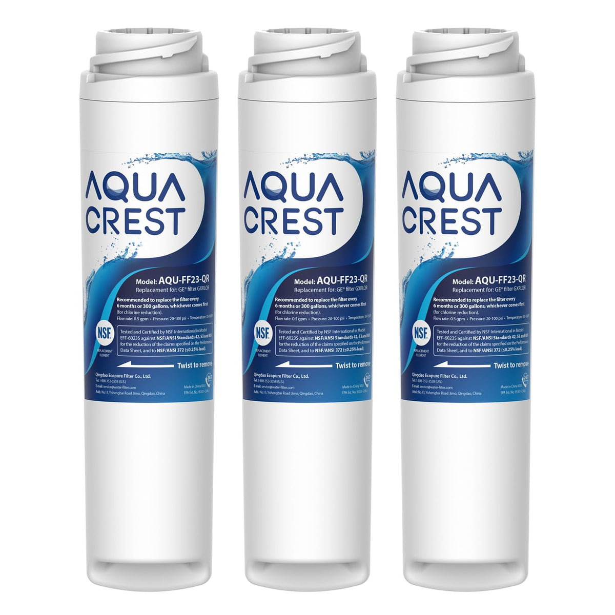 Aqua Crest GXRLQR replacement filter pack three for cleaner drinking water.