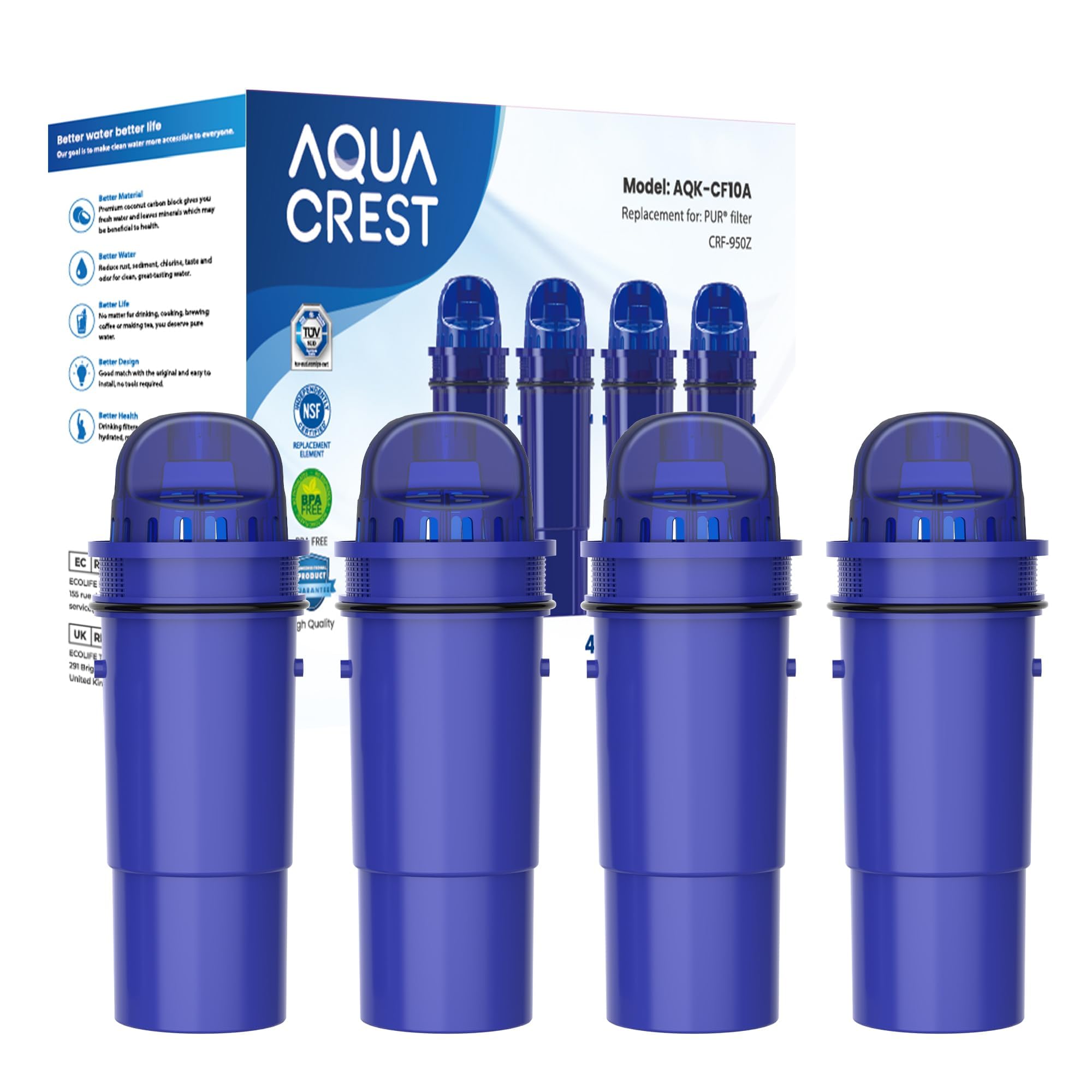 AQUA CREST filter pre-filter with coconut shell carbon for improved taste and odor removal