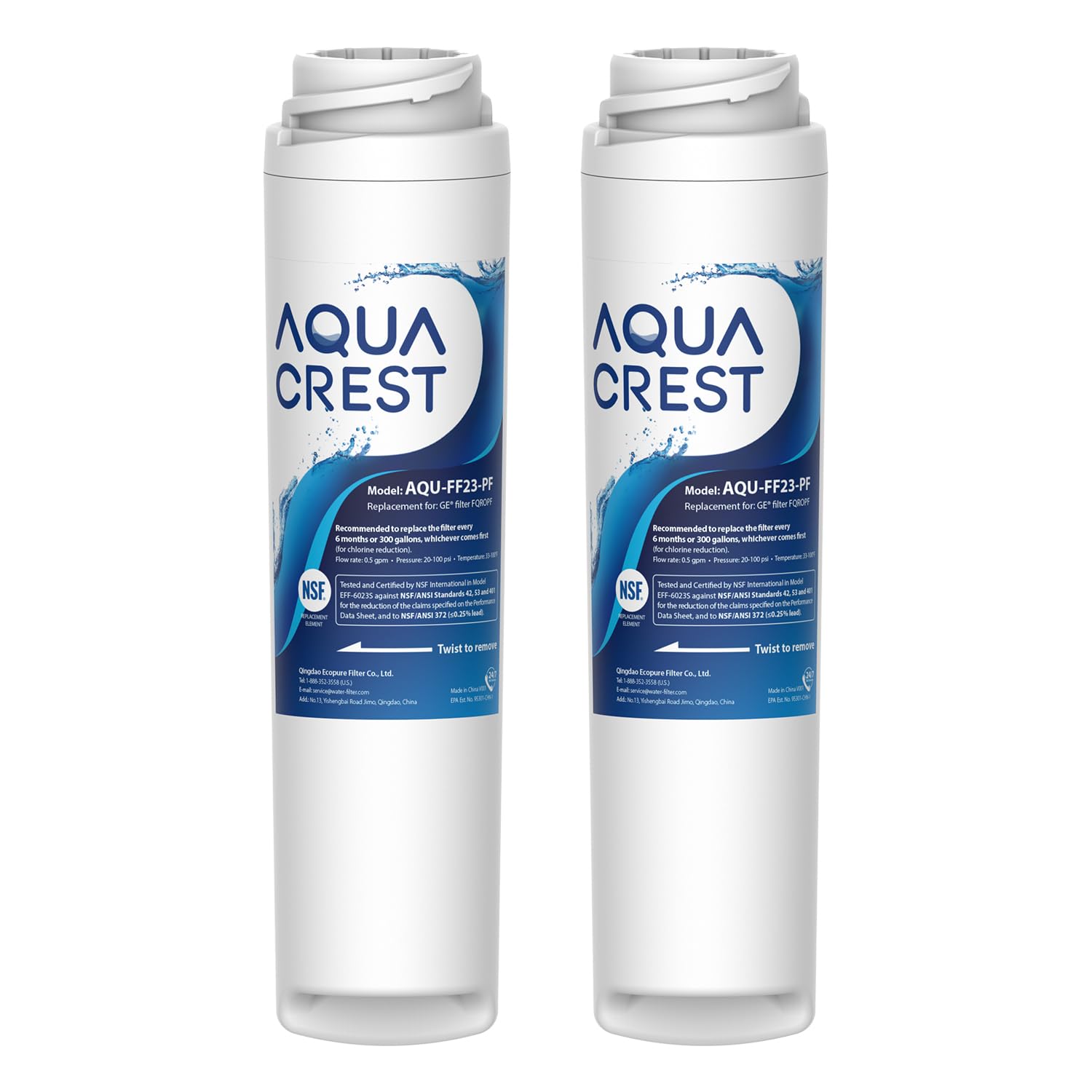 Aqua Crest under-sink filter FQROPF assembly for quick, tool-free installation.