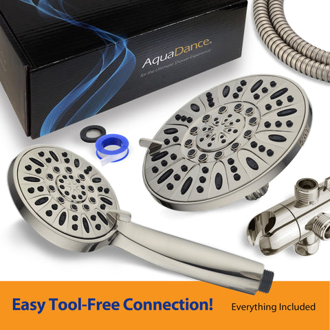 AquaDance angle-adjustable overhead bracket lets you aim the spray hands-free.