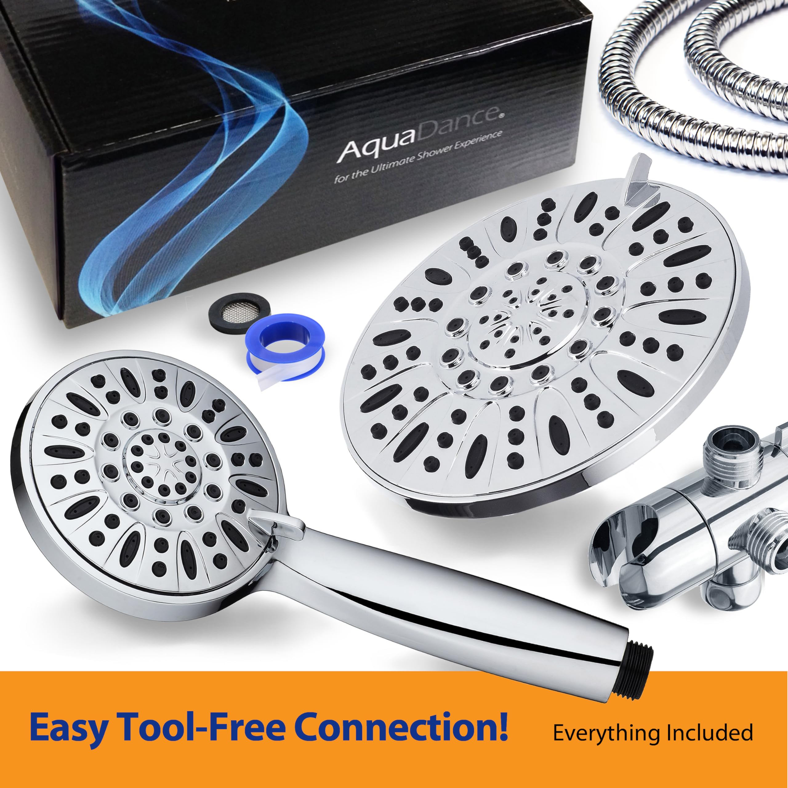 Aquadance angle-adjustable overhead bracket lets you aim the spray precisely.