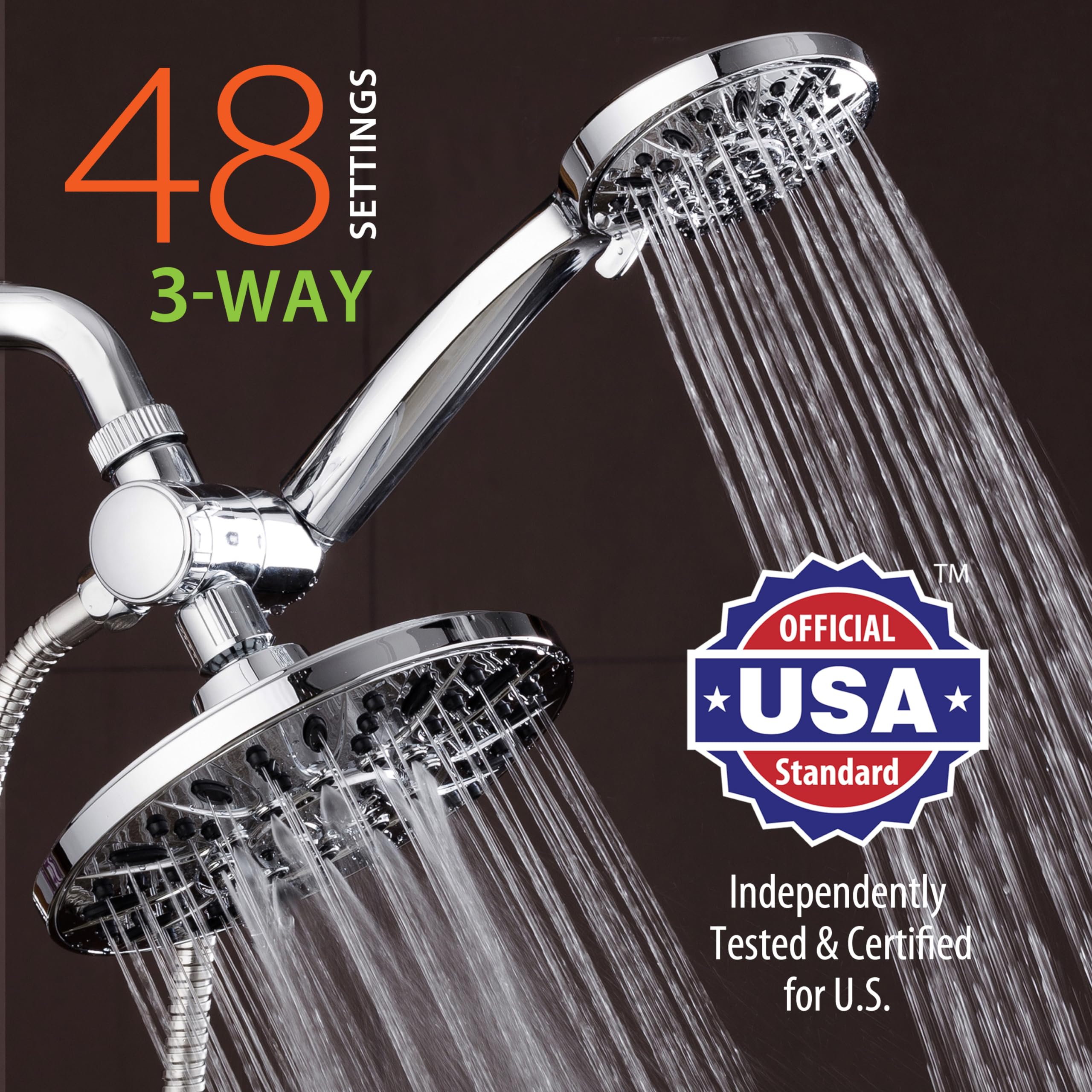 Aquadance handheld shower with 4-inch face offers versatile overhead or handheld use.