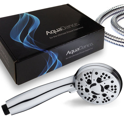 AquaDance handheld shower with ergonomic grip for comfortable use during long showers.