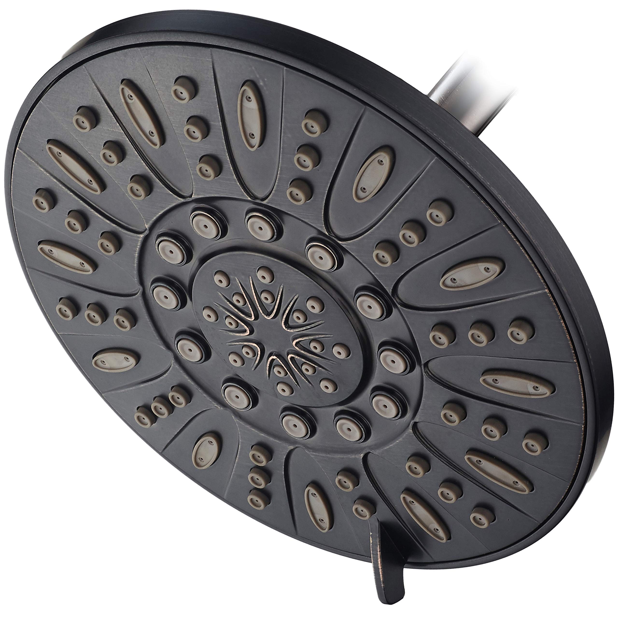 AquaDance oil rubbed bronze 7-inch rain head face delivers broad, soothing spray.