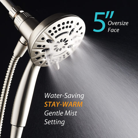 Overhead or handheld versatility fits family bathroom needs