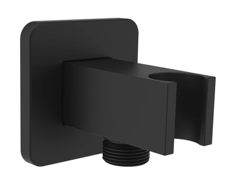 Aquaiaw wall supply elbow with flange in matte black for a modern bathroom look.