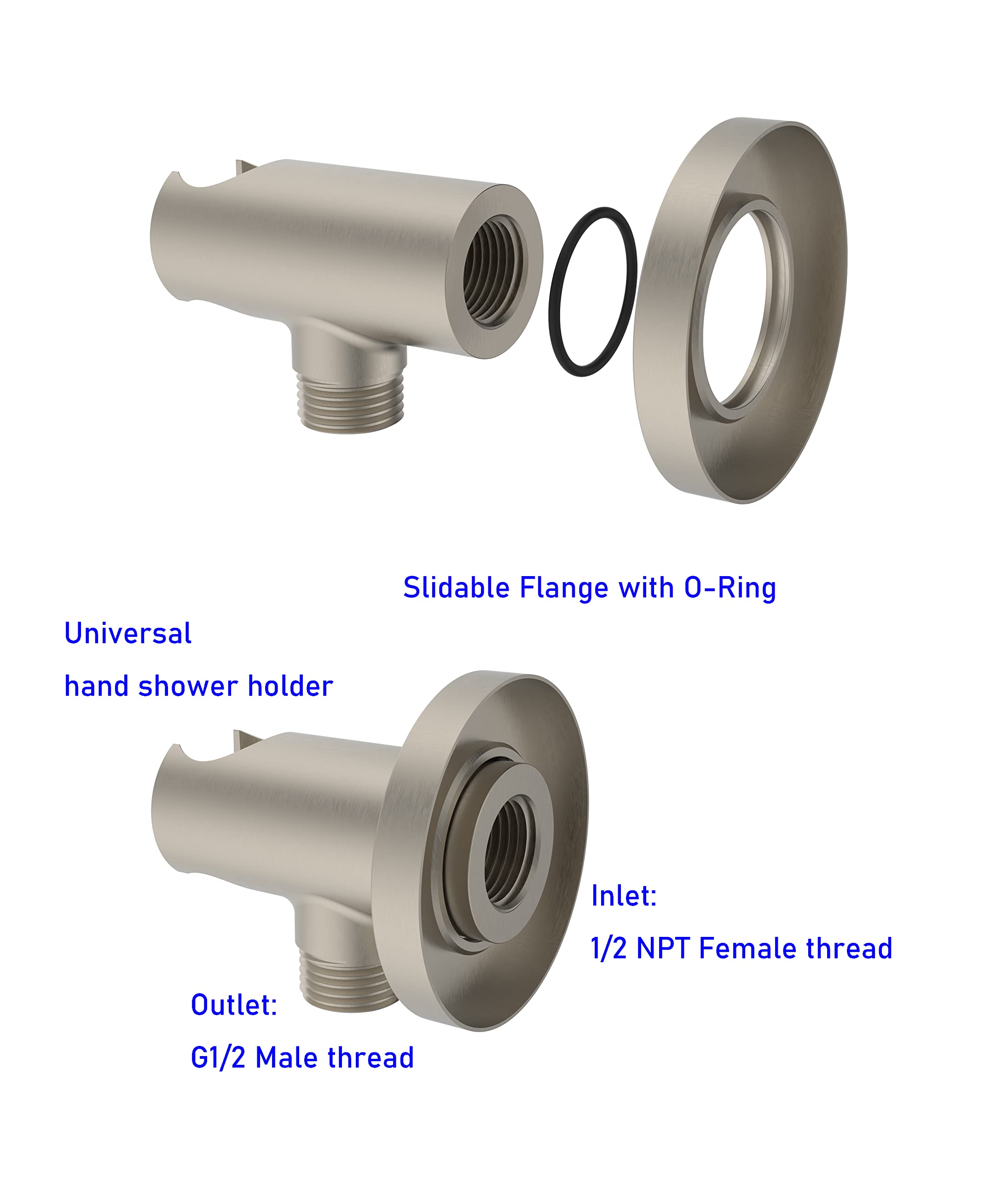 Aquaiaw wall supply elbow showing built-in handshower holder for easy access.