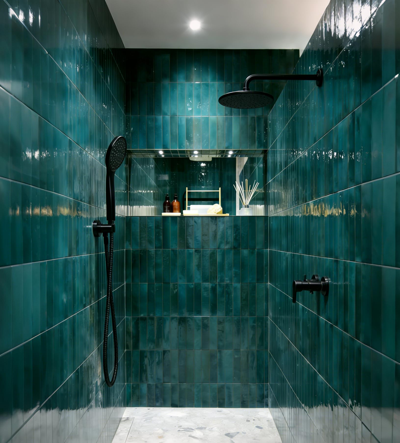 AQUAIAW bracket integrated with handheld shower head holder for convenient access.