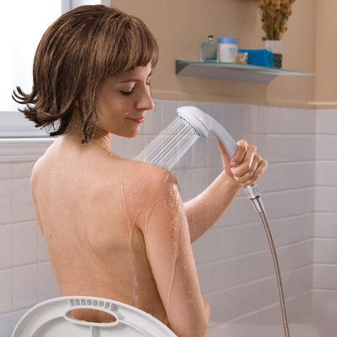 AquaSense corrosion-resistant shower head with hook supports simple, tool-free installation.
