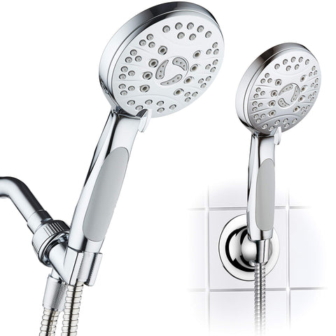 AquaSpa high-pressure shower head face close-up with wide 4.2-inch spray for broad coverage.