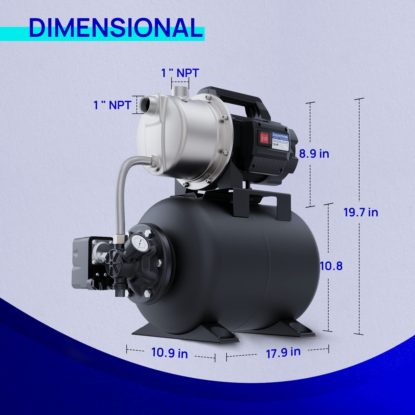 Aquastrong 1.6 HP shallow well pump side view highlighting durable build
