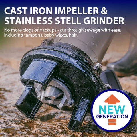 AQUASTRONG grinder blade close-up demonstrating solid cutting capability for solids.