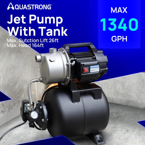 Close-up of Aquastrong pressure tank and gauge for easy monitoring