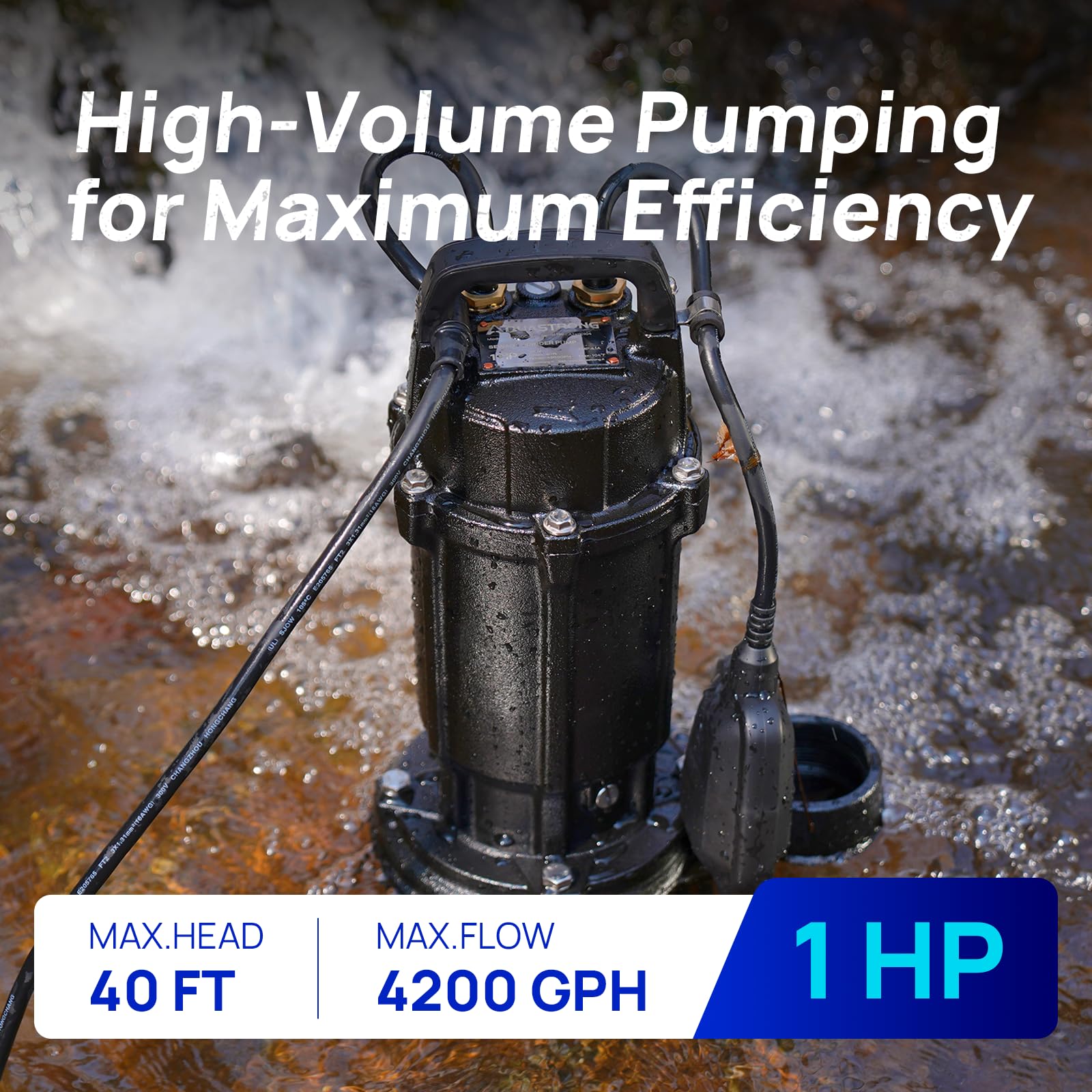 AQUASTRONG grinder pump with auto float switch enables hands-free operation in basins