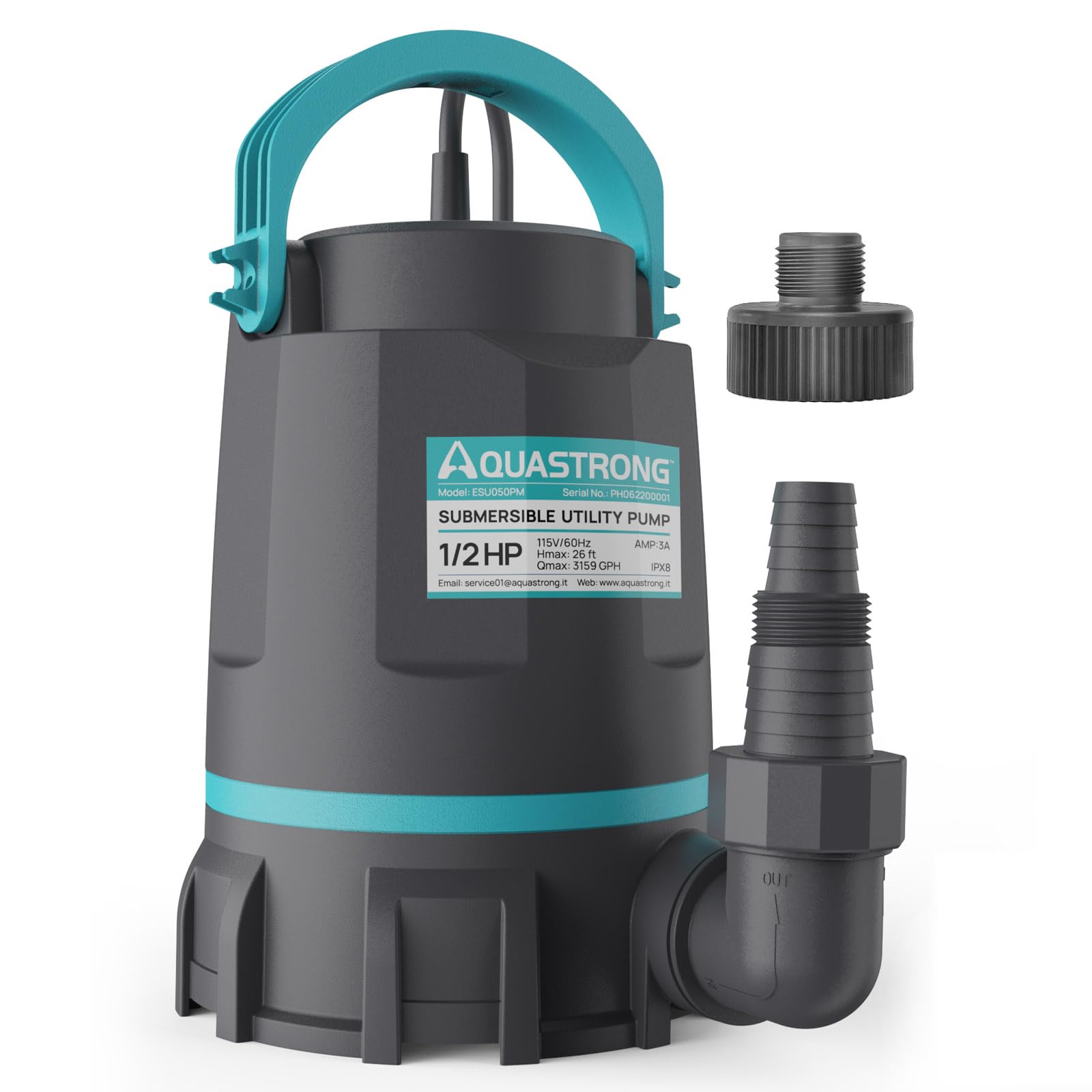 AQUASTRONG sump pump half-hp high flow 3159 GPH for fast water removal