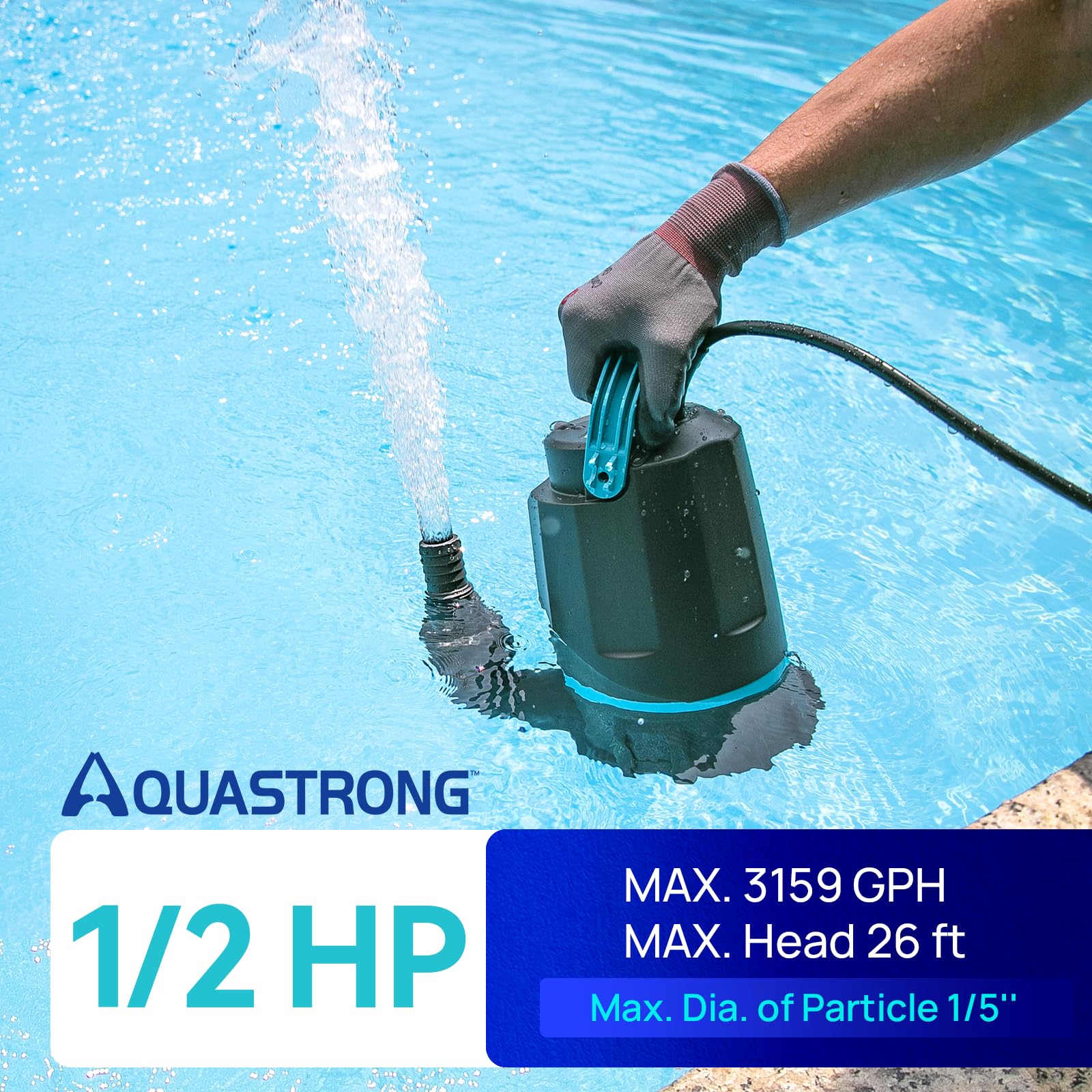 AQUASTRONG sump pump half-hp portable design enables quick setup in emergencies