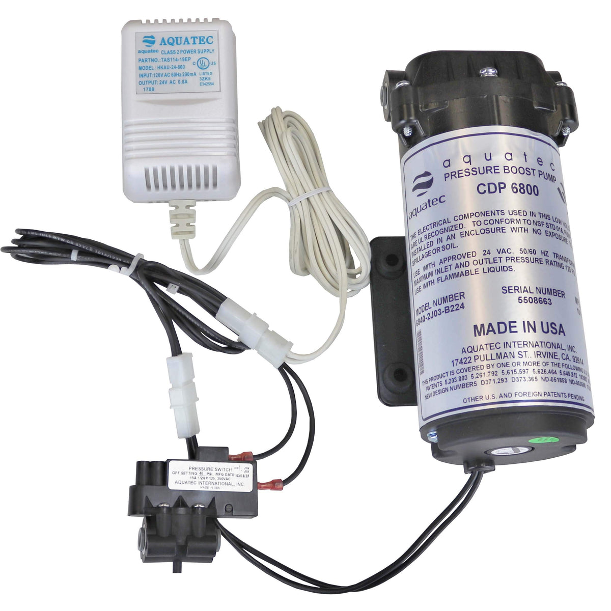 Aquatec 6800 booster pump kit front view shows compact, robust build for RO boost