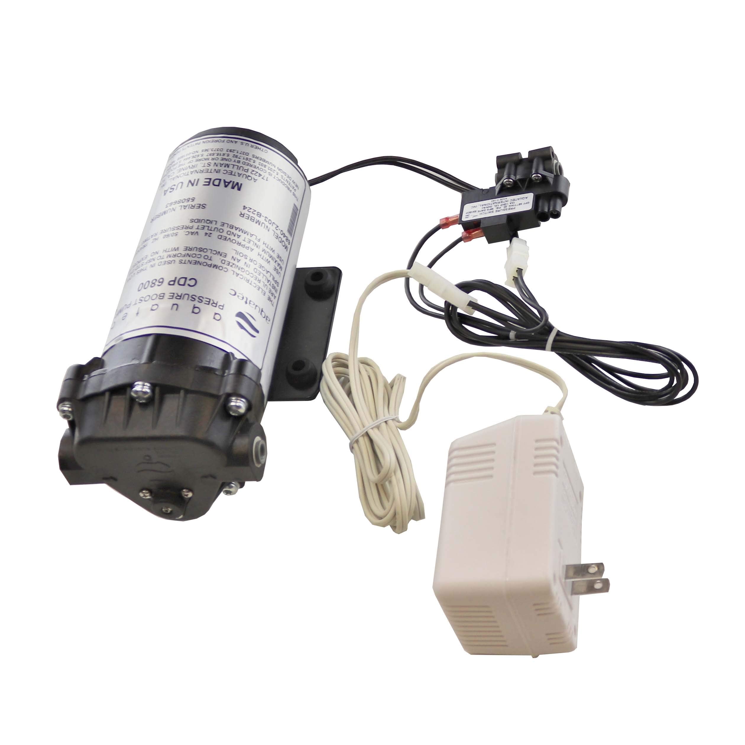 Aquatec 6800 booster pump kit side view demonstrates sturdy base and ready-to-install layout