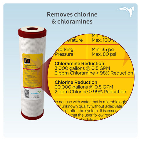 Aquatic Life carbon-block filter 10x2-5 shown as compatible pre-filter for RO/DI.