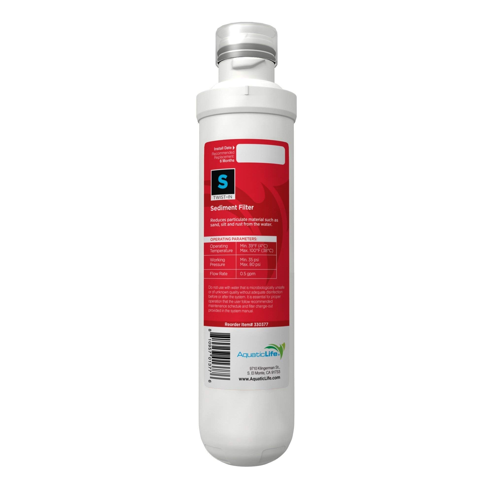 Aquatic Life carbon block filter close-up showing filtration stage for taste and clarity