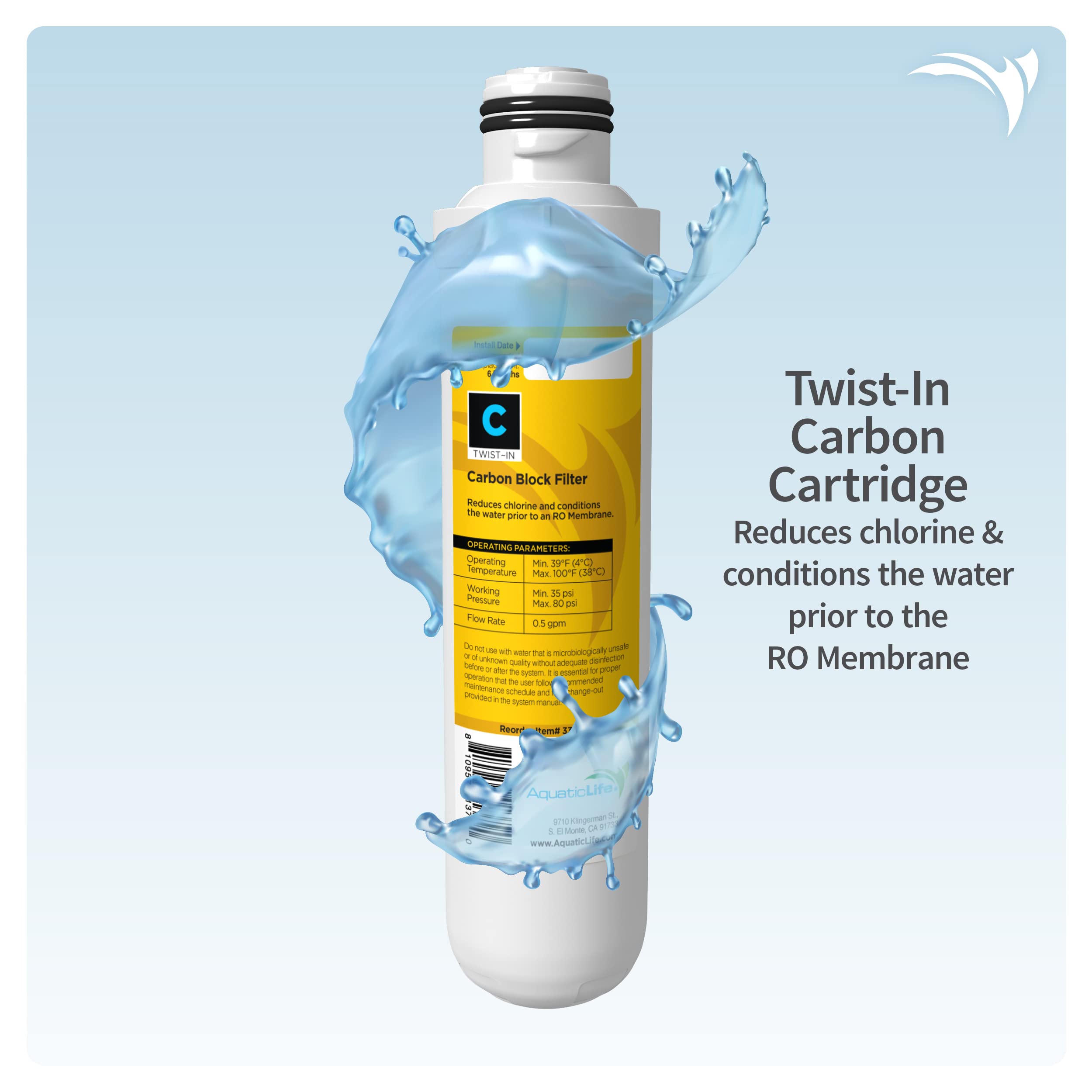 Aquatic Life carbon block filter reduces chlorine to polish water quality.