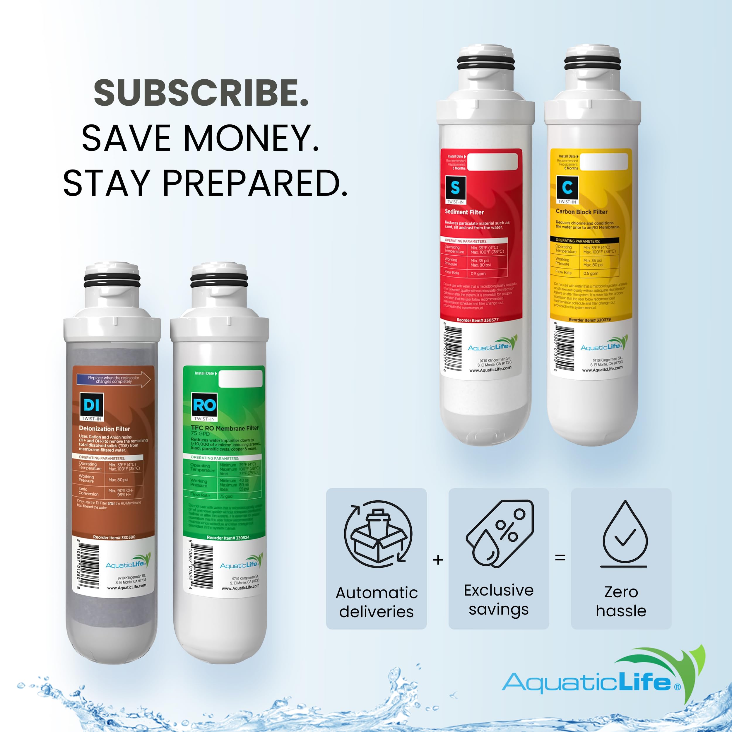 Aquatic Life subscribe and save banner offering convenient replacements.