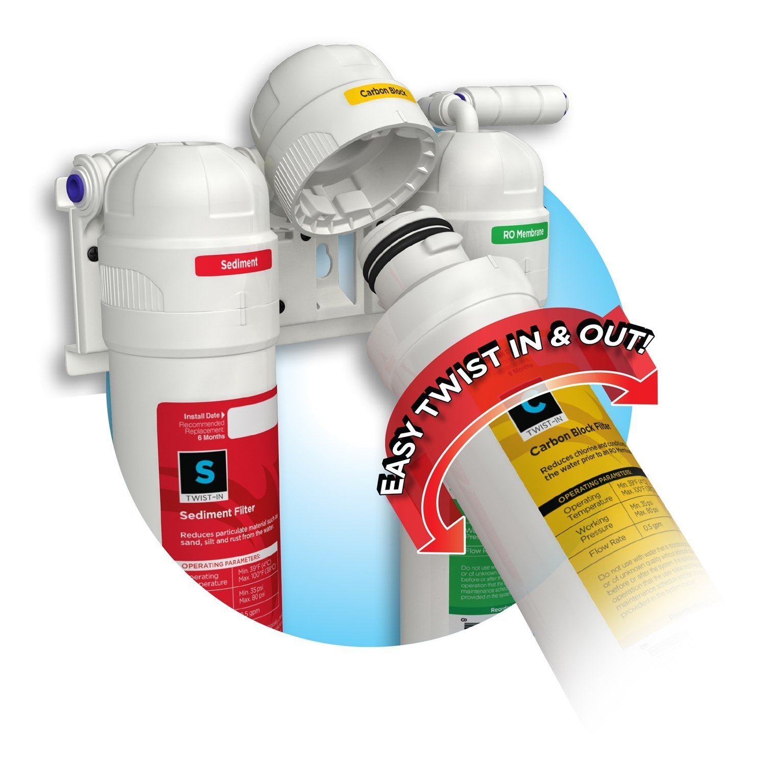 Aquatic Life Twist-In RO/RODI cartridges with sediment filters for debris removal