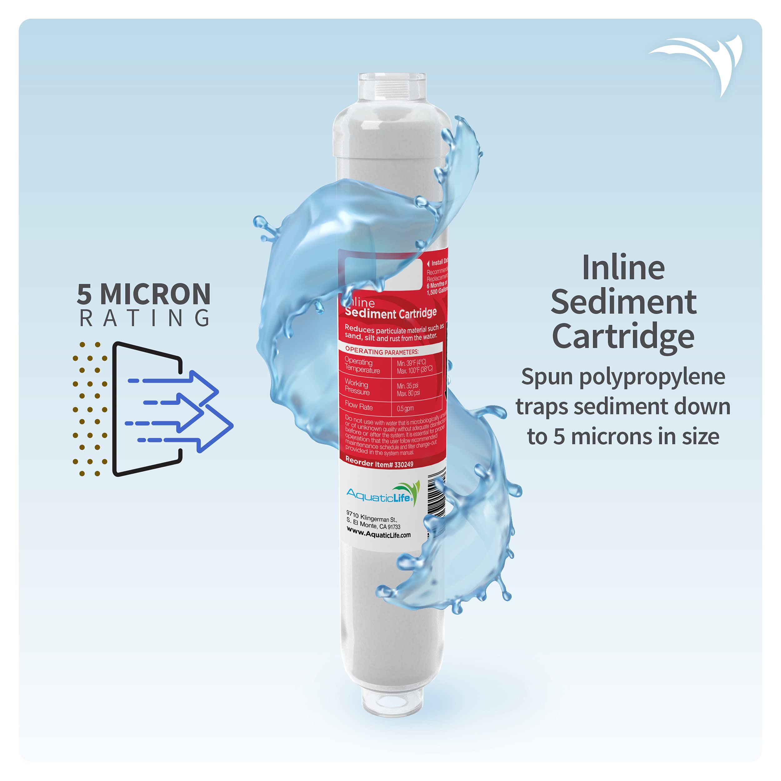 Aquatic Life sediment cartridge removes sand, silt, and rust for clearer water.