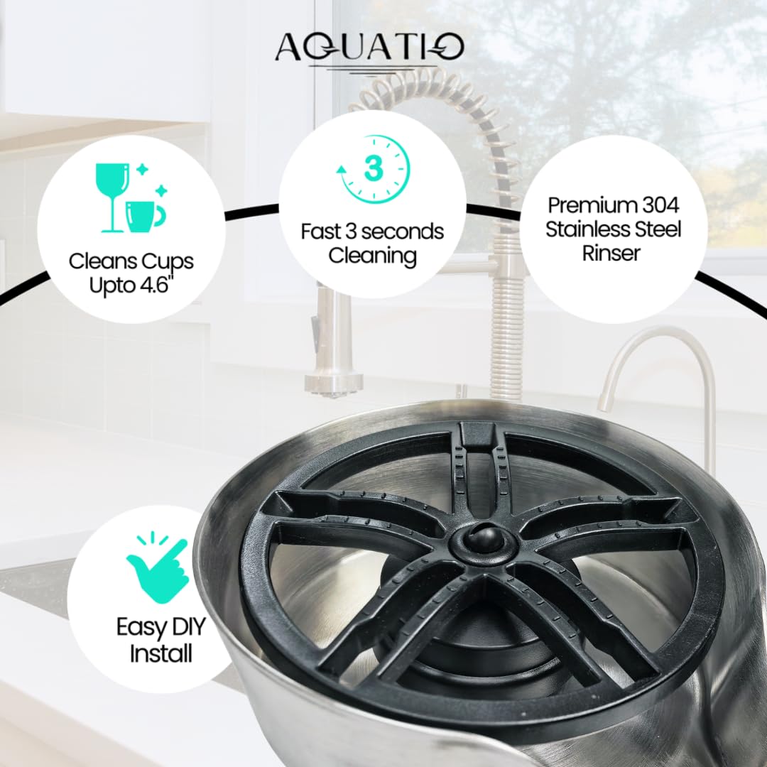 AquatiQ kitchen sink sprayer with 360-degree nozzle in nickel finish