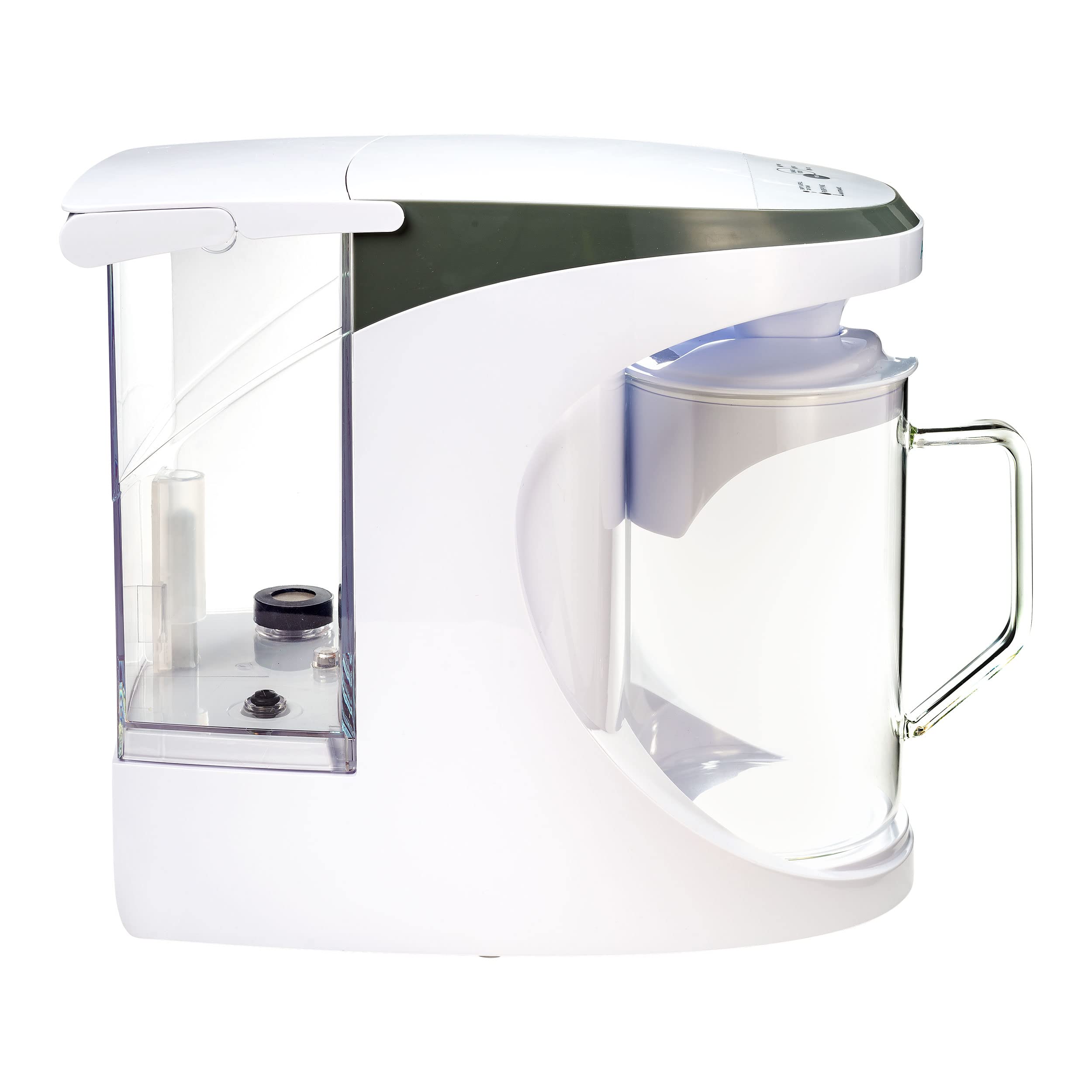 AquaTru 64-ounce glass carafe showcases generous storage for families.