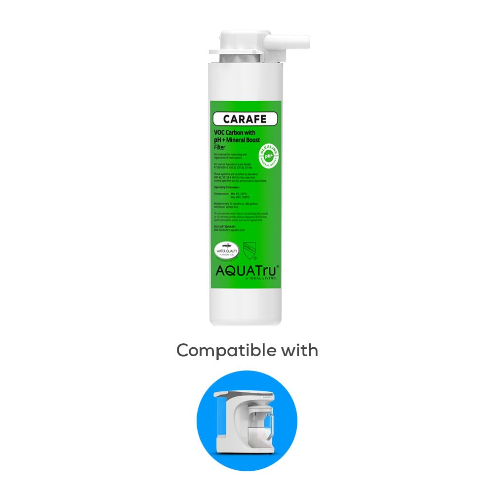 AquaTru Carafe countertop purifier in kitchen for daily use.