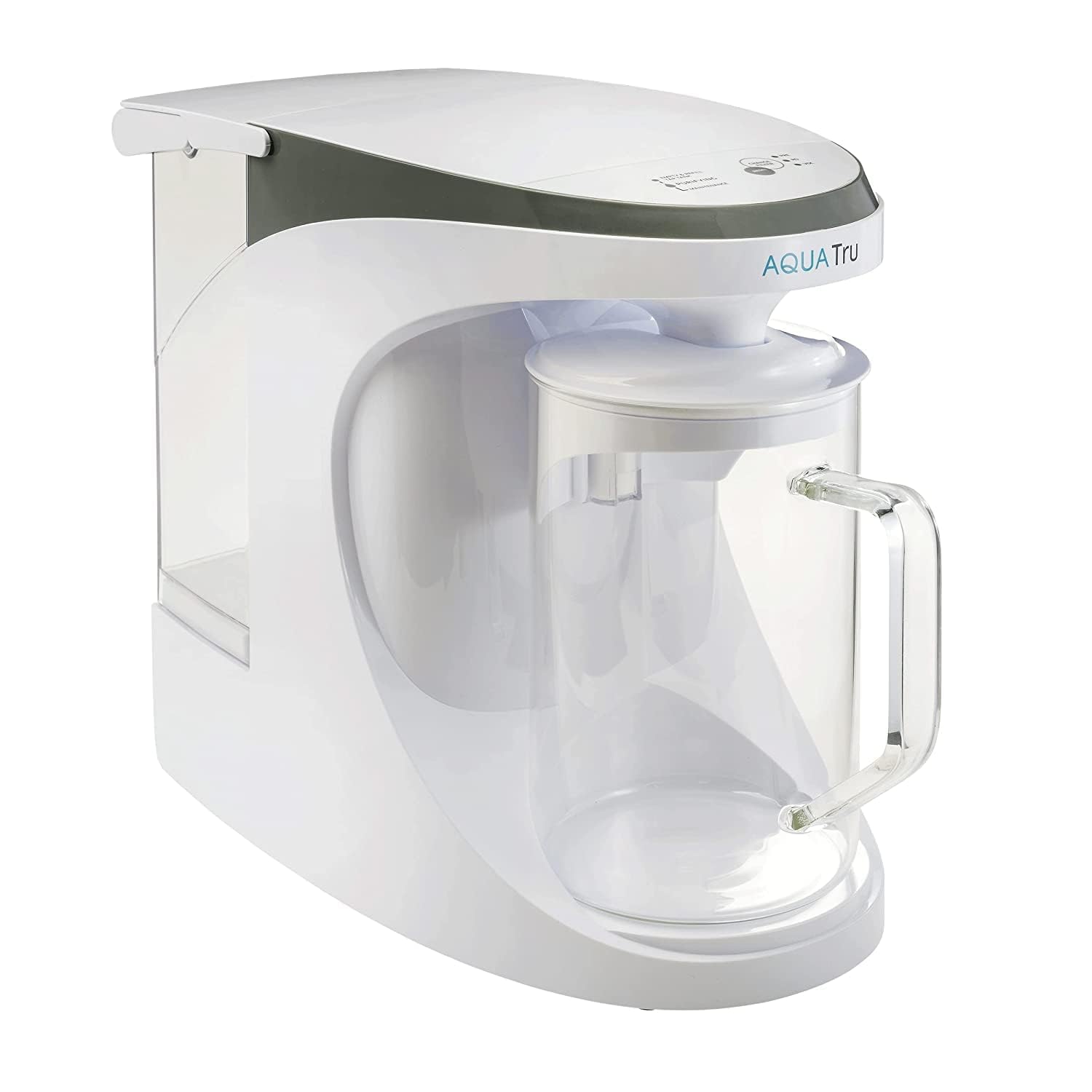 AquaTru four-stage reverse osmosis filtration highlights thorough purification.