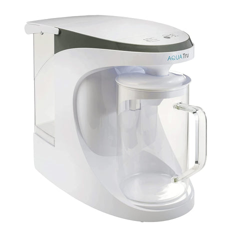 AquaTru four-stage reverse osmosis filtration highlights thorough purification.