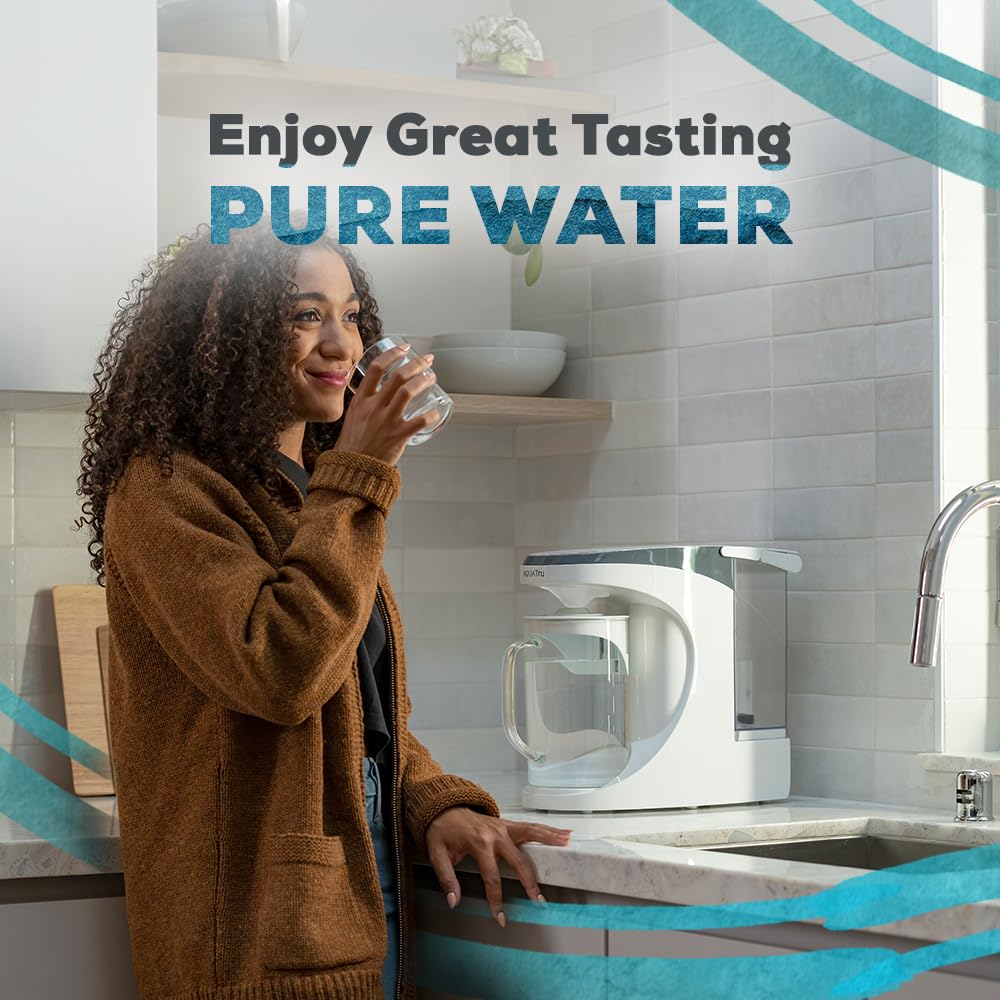 Pour-ready AquaTru water after VOC filtration for cleaner taste.