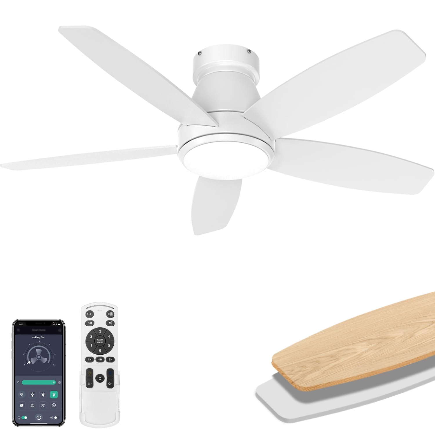 AQUBT 42-inch ceiling fan with light on provides steady cooling and ambient illumination.