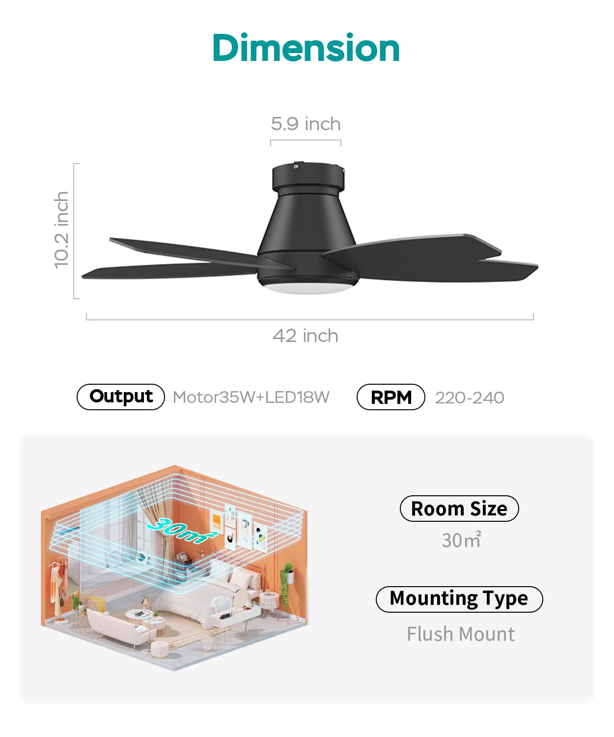 AQUBT ceiling fan light black-finish complements modern interiors and versatile lighting.