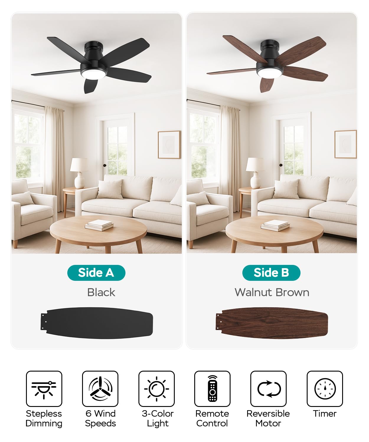 AQUBT ceiling fan light dimmable-black provides smooth brightness adjustments for any moment.