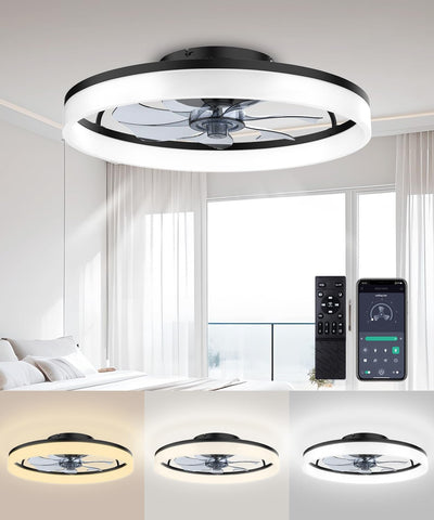 AQUBT 20-inch ceiling fan with remote lighting for versatile bedroom cooling.